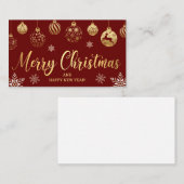 メリークリスマス金ゴールド赤オーナメント雪 ノートカード (正面/裏面)