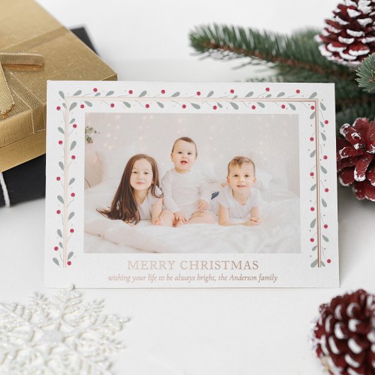 メリークリスマス金ゴールド長方形赤離れ緑 箔シーズンカード