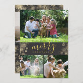 メリークリスマス金ゴールド雪片フォトコラージュ  シーズンカード (正面/裏面)