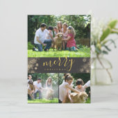 メリークリスマス金ゴールド雪片フォトコラージュ  シーズンカード (スタンド正面)