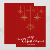メリークリスマス金ゴールド雪片レッドクリスマスカード シーズンカード (正面/裏面)