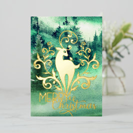 メリークリスマス金ゴールド鹿林の写真 箔シーズンカード