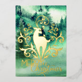 メリークリスマス金ゴールド鹿林の写真 箔シーズンカード (正面)