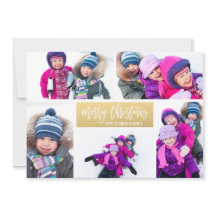 メリークリスマス金ゴールド5フォトコラージュホリデーカード