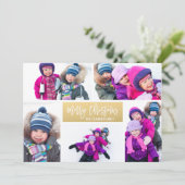 メリークリスマス金ゴールド5フォトコラージュホリデーカード シーズンカード (スタンド正面)