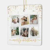 メリークリスマス金ゴールド6フォトコラージュ セラミックオーナメント (左)