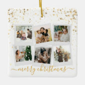 メリークリスマス金ゴールド6フォトコラージュ セラミックオーナメント (正面)