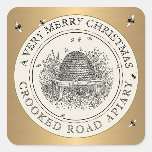 メリークリスマス金ゴールド&アイボリーアピールラベル スクエアシール (正面)