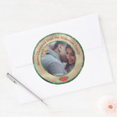 メリークリスマス金ゴールド&グリーングリッターカスタム写真 ラウンドシール (封筒)