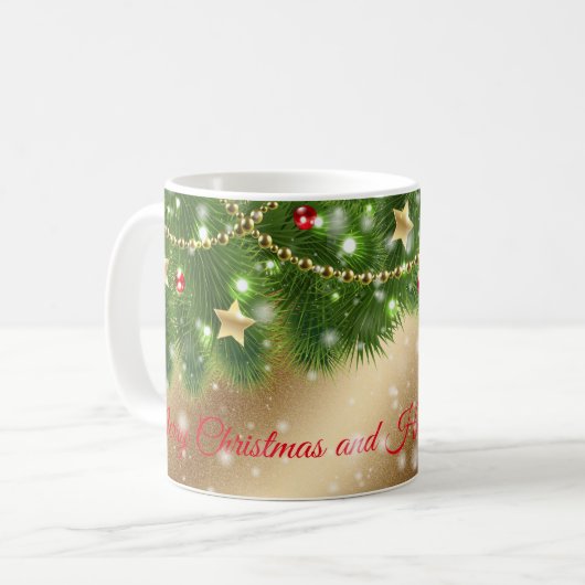 メリークリスマス金ゴールド コーヒーマグカップ (正面左)
