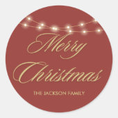 メリークリスマス金ゴールド&レッドスクリプト差出人住所 ラウンドシール (正面)