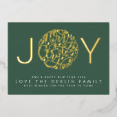 メリークリスマス金ゴールドJOY写真バックグリーンリーフ 箔シーズンカード (正面)