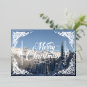 メリークリスマス銀映画の冬シーン 箔シーズンカード (立ち正面)