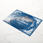 メリークリスマス銀箔フィリーグリー，イルカ 箔シーズンカード (回転した状態)