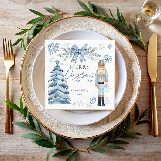 メリークリスマス銀色の弓くるみクラッカー スタンダードカクテルナプキン