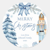 メリークリスマス銀色の弓くるみクラッカー ラウンドシール (正面)