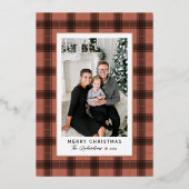 メリークリスマス銅とバラ金ゴールド格子写真 箔シーズンカード (正面)