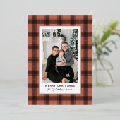 メリークリスマス銅とバラ金ゴールド格子写真 箔シーズンカード (立ち正面)