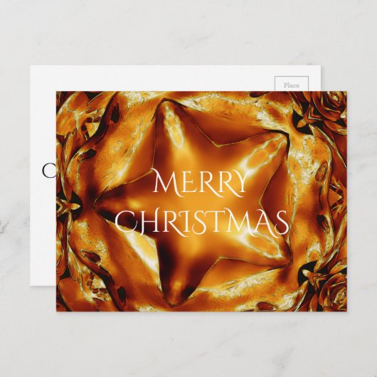 メリークリスマス銅金ゴールド光沢のある星 シーズンポストカード (正面/裏面)