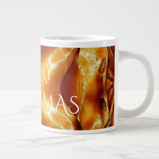 メリークリスマス銅金ゴールド光沢のある星 ジャンボコーヒーマグカップ (右)