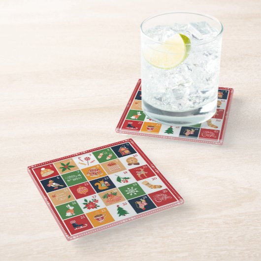 メリークリスマス降臨暦ポインセチア赤 ガラスコースター (アングル)