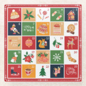 メリークリスマス降臨暦ポインセチア赤 ガラスコースター (正面)