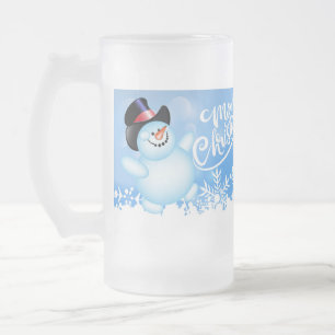 メリークリスマス陽気な雪だるまとオーナメント フロストグラスビールジョッキ