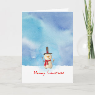 メリークリスマス雪だるまが手を振って微笑む シーズンカード