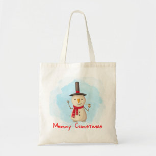 メリークリスマス雪だるまが手を振って微笑む トートバッグ