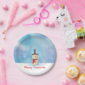 メリークリスマス雪だるまが手を振って微笑む ペーパープレート (パーティー)