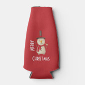 メリークリスマス雪だるまが手を振って微笑む ボトルクーラー (正面)