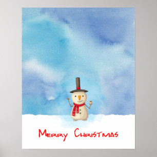 メリークリスマス雪だるまが手を振って微笑む ポスター