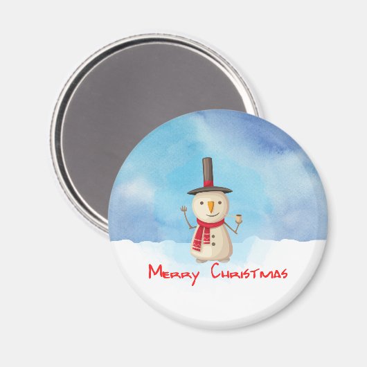 メリークリスマス雪だるまが手を振って微笑む マグネット (正面/裏面)