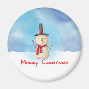 メリークリスマス雪だるまが手を振って微笑む マグネット