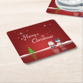 メリークリスマス雪だるまとサンタ スクエアペーパーコースター (アングル)