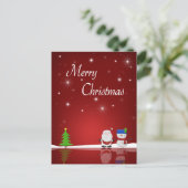 メリークリスマス雪だるまとサンタ・ホリデー葉書 シーズンポストカード (スタンド正面)
