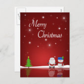 メリークリスマス雪だるまとサンタ・ホリデー葉書 シーズンポストカード (正面/裏面)