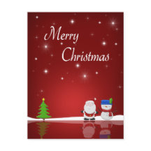 メリークリスマス雪だるまとサンタ・ホリデー葉書