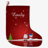 メリークリスマス雪だるまとサンタ ラージクリスマスストッキング (正面)
