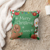 メリークリスマス雪だるまとジンジャーブレッドマン クッション (ブランケット)