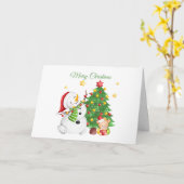 メリークリスマス雪だるまとテディベア カード (黄色い花)