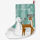メリークリスマス雪だるまとトナカイ ラージクリスマスストッキング (裏面)