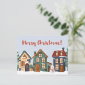 メリークリスマス雪だるまとハウス ポストカード (スタンド正面)
