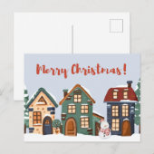 メリークリスマス雪だるまとハウス ポストカード (正面/裏面)