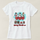 メリークリスマス雪だるまとワインTシャツ Tシャツ (デザイン正面)
