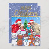 メリークリスマス雪だるまと友人の家族の写真 シーズンカード (正面/裏面)