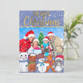 メリークリスマス雪だるまと友人の家族の写真 シーズンカード (スタンド正面)