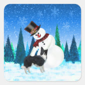 メリークリスマス雪だるまと縁どコリー スクエアシール (正面)