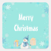 メリークリスマス雪だるまと贈り物 スクエアシール (正面)