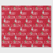 メリークリスマス雪だるまと雪の木 ラッピングペーパー (フラット)